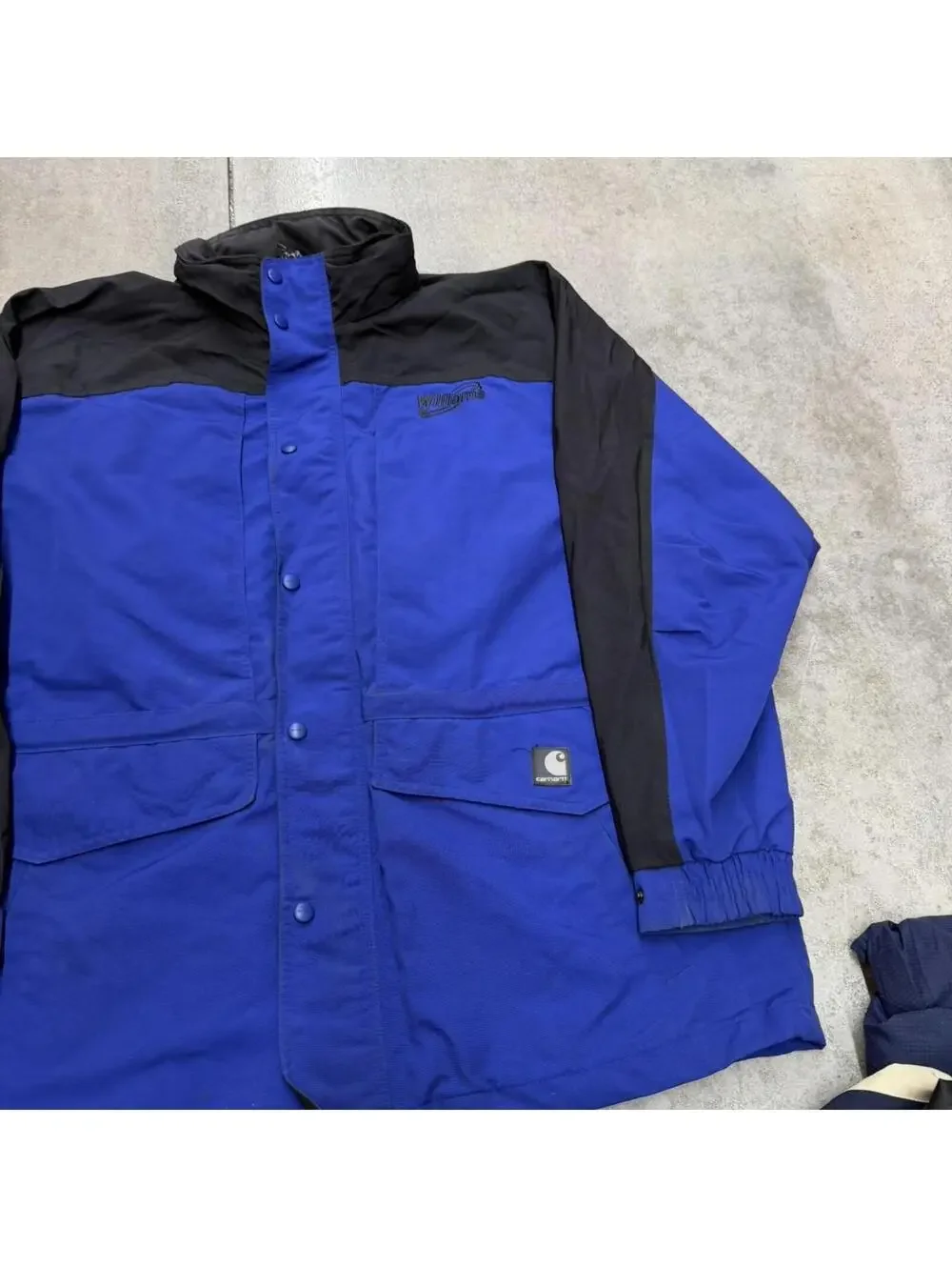 vintage carhartt blue and black hiking parka jacket size xl